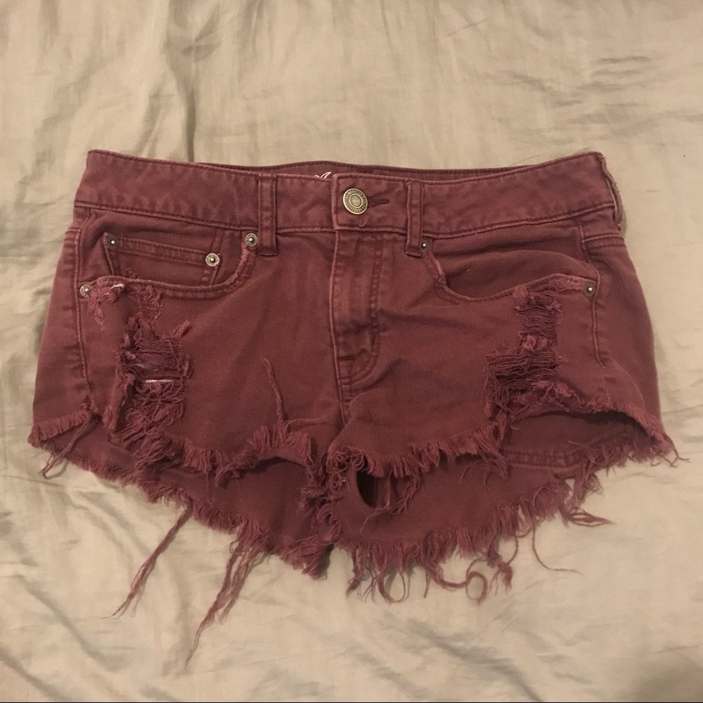 Burgundy Distressed Shorts